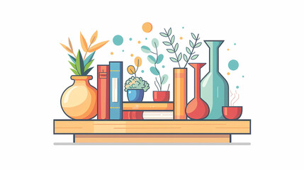 A simple vector icon illustration depicting the group of home decor items at center for a website isolated white background