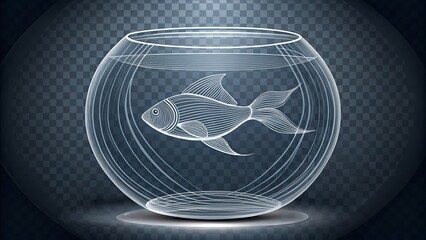 Stylized illustration of a fishbowl outline in bold white lines on a transparent background, perfect for freshwater