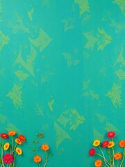 Wall Mural - Vibrant orange flowers on a teal background with a subtle pattern.