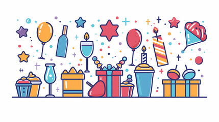 Wall Mural - A simple vector icon illustration depicting the group of party supply items at center for a website isolated white background 