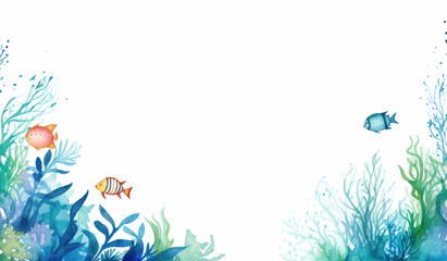 Sticker - PNG Sea life border watercolor backgrounds outdoors aquarium.