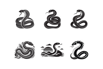 Wall Mural - set of snake vector, art silhouette logo design black and white style template 