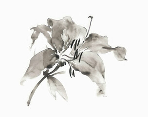 Canvas Print - PNG Lily Japanese minimal art illustrated drawing.