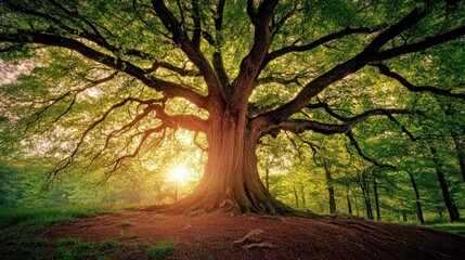 Wall Mural - Majestic Oak Tree at Sunset