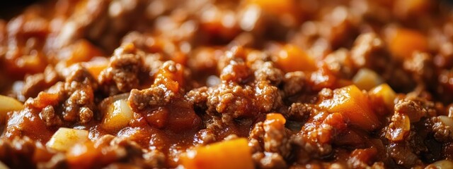 Wall Mural - Macro Shot of Minced Meat and Diced Vegetables in Bolognese Sauce