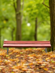 Canvas Print - Red wooden park bench in a fall setting.