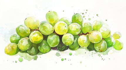 Wall Mural - Fresh green grapes arranged in a cluster on a white background, showcasing their plump texture and natural color variation