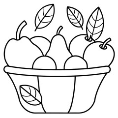 Wall Mural - basket with apples pears and leaves outline coloring book page line art drawing