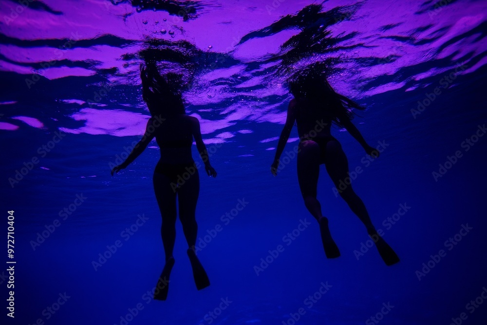 A naked girl is seen swimming as if she were a mermaid under water, in ...