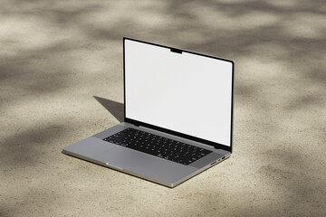Wall Mural - opened macbook pro laptop with blank white screen