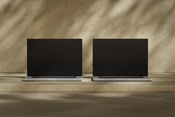 Wall Mural - opened macbook pro laptop with blank black screen