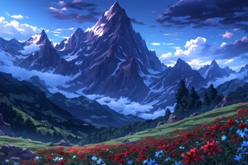 Serene Anime Mountain Landscape with Winding Path