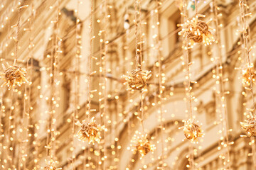 Decorations on the streets of Moscow. Nikolskaya Street. Lighting.           