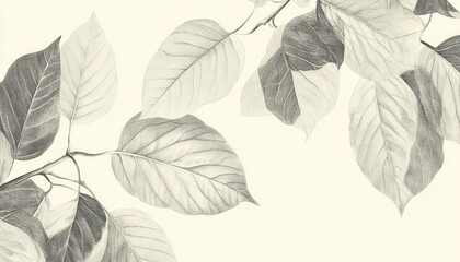 Sticker - Black and White Pencil Drawing of Leaves.