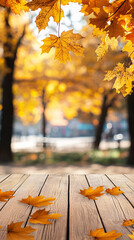 Wall Mural - Orange fall leaves in park, autumn natural background, Autumn Landscape - Trees And Orange Foliage In Park