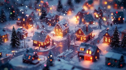 Christmas village with a heatmap effect, showing the most active parts of the town in warm colors and cooler tones in the quiet, snow-covered streets. 4K hyperrealistic photo.