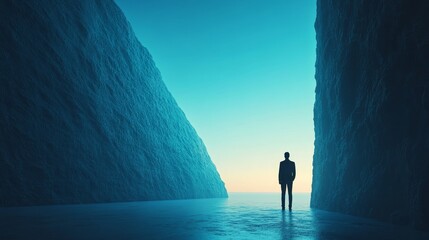 Wall Mural - A man stands in a tunnel with a blue sky above him