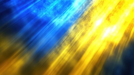 Wall Mural - Vibrant rays of blue and yellow light illuminate a dynamic, abstract background, showcasing a contrast of colors and textures