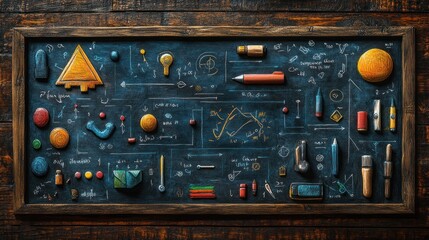 Colorful arrangement of educational tools and geometric shapes.