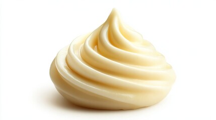 Wall Mural - Handful of mayonnaise with a swirl isolated on a bright white background, creamy consistency with a clear clipping path 