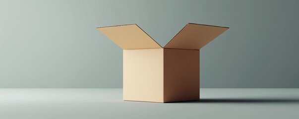 Wall Mural - Cardboard box standing on empty floor with open lid