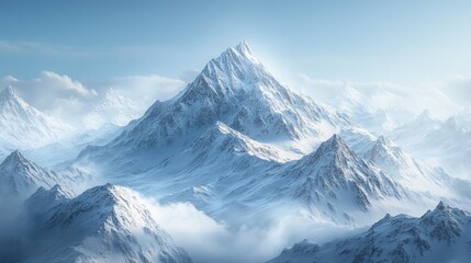 Canvas Print - Snowy mountain peaks, where the silence is only broken by the wind, create an environment of solitude and majesty, perfect for those seeking winterâ€™s raw beauty. 4K hyperrealistic.