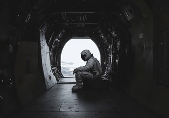 Wall Mural - space astronaut sitting in a space rocket. generative stock