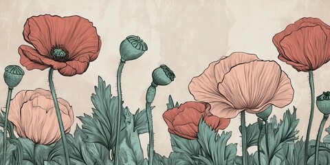 Sticker - Poppy Flowers Illustration.