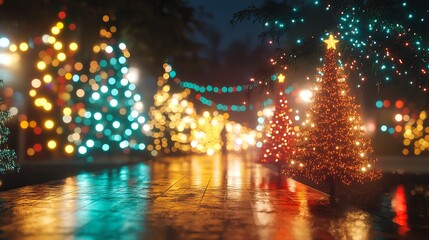 Christmas lights display with a heatmap overlay, warm colors marking the brightest areas and cooler tones in the darker sections. 4K hyperrealistic photo.