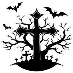 Wall Mural - Halloween cross black vector silhouette 