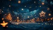 © Sanych - Christmas stars and lights twinkling in the night sky, casting a magical glow over a winter wonderland scene. 4K hyperrealistic photo