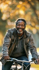 Fototapete - A man is smiling and riding a bicycle