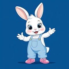 Wearing overalls, this rabbit character is cute