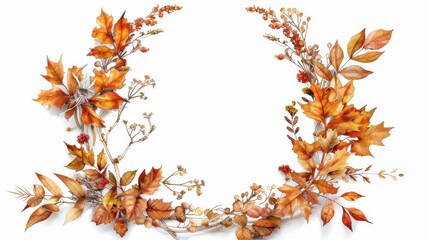 Wall Mural - A beautiful autumn leaf wreath with a white background