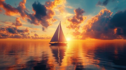 Canvas Print - Family enjoying a tropical sunset cruise, with a sailboat gliding through calm waters under a sky filled with vibrant colors. 4K hyperrealistic photo.