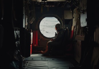Wall Mural - space astronaut seated within a space rocket. stock.