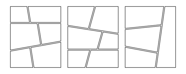 set of collage grid manga comic storyboard layout panel blank template. empty page frame for comic b