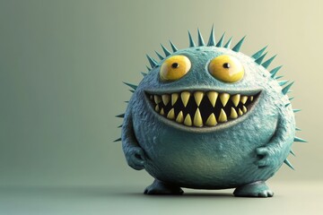 Animation of a blue virus character with a happy expression based on AI