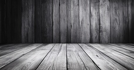 background of an empty black room, a cellar, lit by a searchlight. Brick black wall and wooden floor
