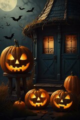 Wall Mural - halloween pumpkin with bats