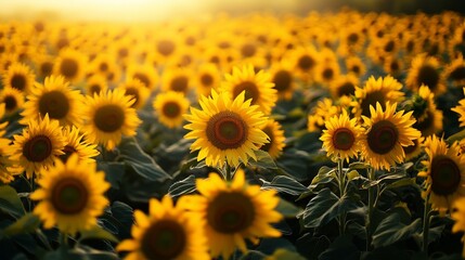 Birdâ€™s-eye view of a vast sunflower field, with bright yellow flowers stretching out in every direction, creating a vibrant, sunny landscape. 4K hyperrealistic photo.