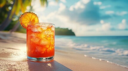 Fresh tropical cocktail on beautiful sunny beach