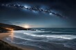 © Toseef - A starry night with constellations clearly visible set over a tranquil coastal landscape with waves, Ai Generated