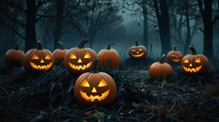 Wall Mural - halloween pumpkin on a cemetery