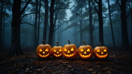 Poster - halloween background with pumpkins