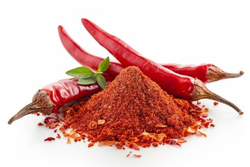 Wall Mural - A fresh Chili powder and Chili powder Power isolated on white