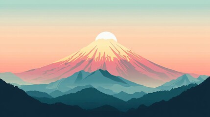 Canvas Print - illustration of japanese mountain landscape background, mount fuji japan  style background for wall art print decor poster design