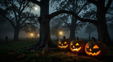 Poster - halloween background with pumpkins