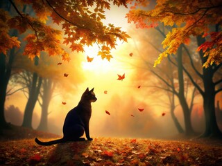 Wall Mural - * autumn cat silhouette eerie atmosphere