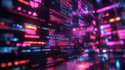 Abstract digital background with glowing lines and code, futuristic concept of programming, data and technology.